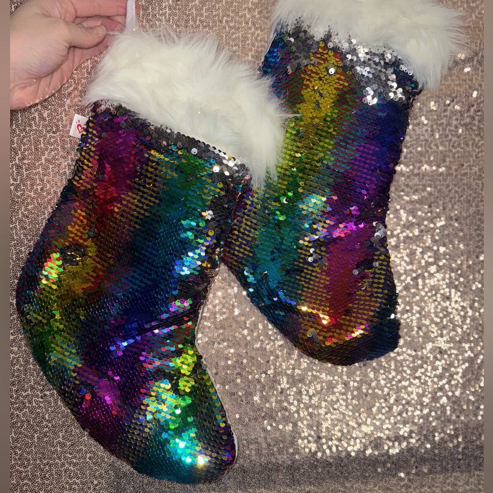 Justice Colorful Sequin Christmas Stockings pair
